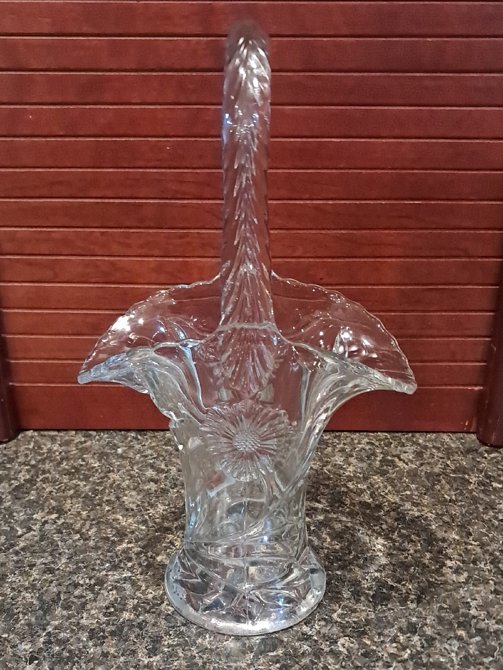 Vintage Pressed Clear Glass Bridal Basket 1920s-1940s.